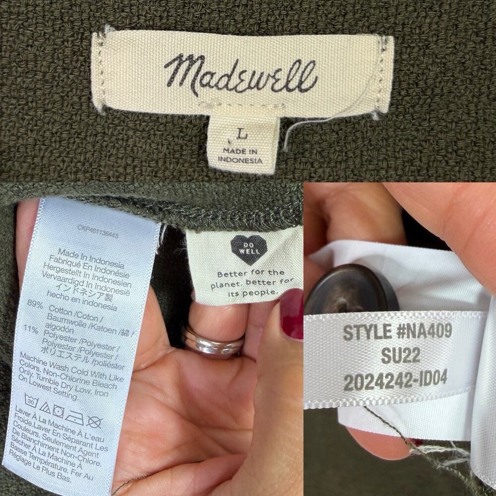 Madewell Jacquard square-neck puff sleeve top Green Size L, button front, casual - Picture 8 of 8